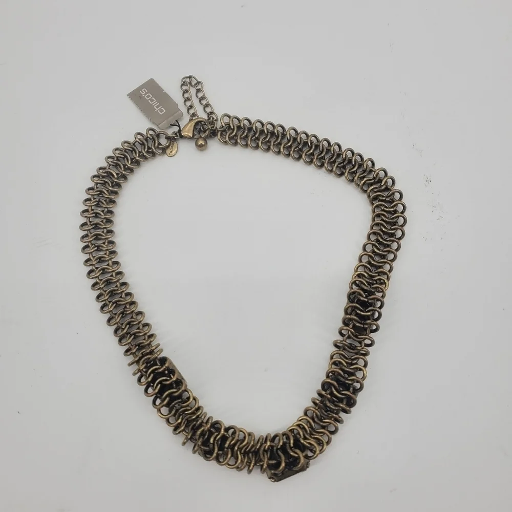 Chico's brass colored Rujula rhinestone statement necklace new